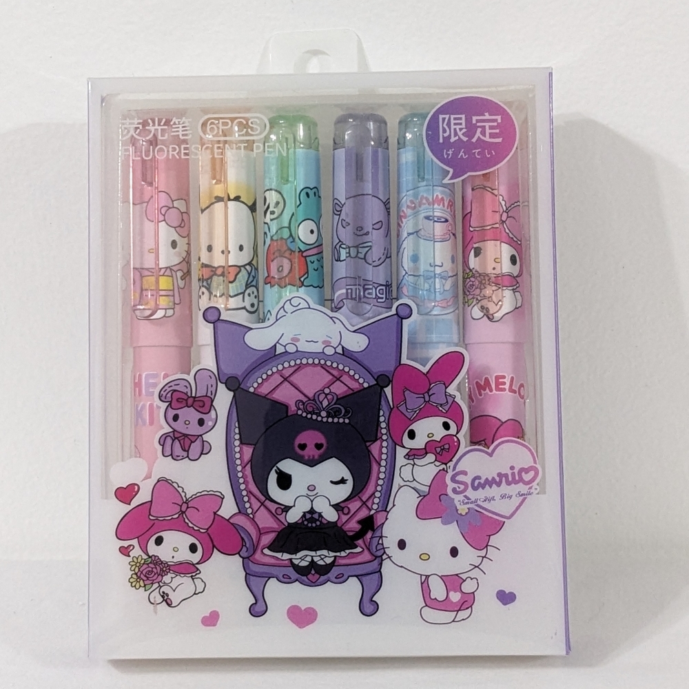 Sanrio Characters Cute Fluorescent Highlighter Pens, Set of 6, Kawaii, New